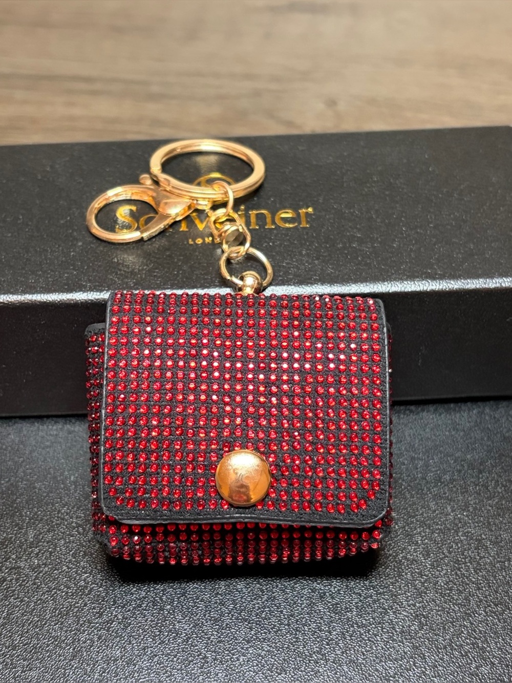 Red Crystal Mini Bag Keychain - Gold Hardware